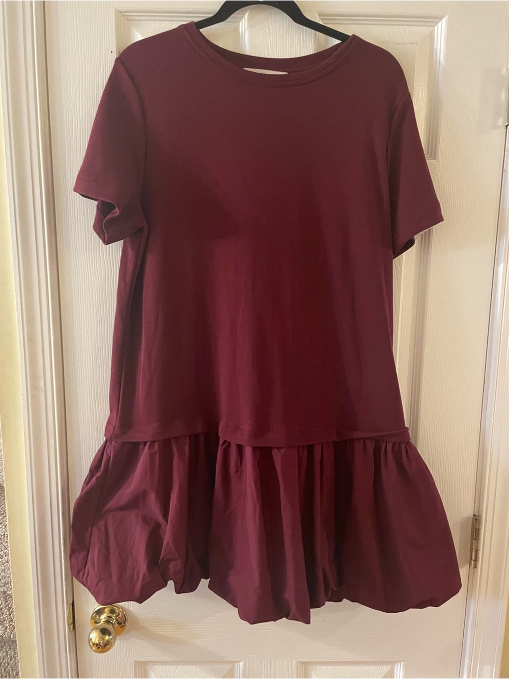 LOFT Burgundy Short-Sleeve Tiered Mini Dress